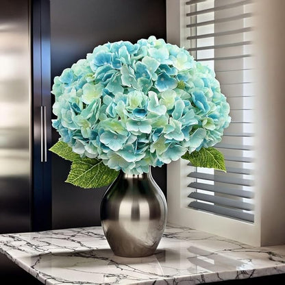 2Bouquets Artificial Fake Flowers Plants Silk Hydrangea Arrangements Wedding Bouquets Decorations Plastic Floral Home Kitchen Garden Party Festival Bar DIY (Light Blue,5 Flower Heads)