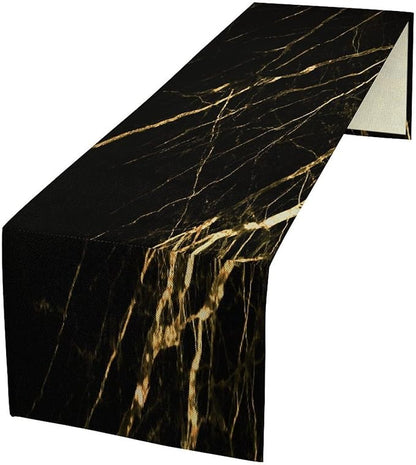 Black Grey Marble Table Runner Abstract Gold Black Grey Marble Pattern Seasonal Dinner Runner Table Decoration for Farmhouse Home Kitchen Dining Holiday Party 13x120in