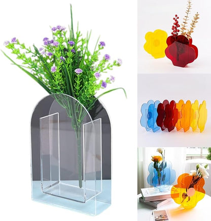 Clear Acrylic Arch-Shaped Vase Minimalist Transparent Design for Home Decor, Office, Wedding or Gallery Display (Arch Style)
