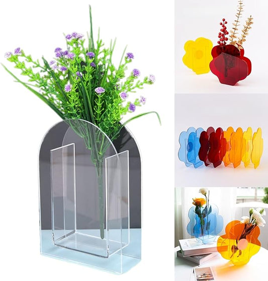 Clear Acrylic Arch-Shaped Vase Minimalist Transparent Design for Home Decor, Office, Wedding or Gallery Display (Arch Style)