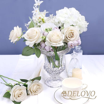 52pcs Beige Roses Artificial Flowers Fake Flowers Silk Roses with Stems for DIY Wedding Bouquets Bridal Shower Centerpieces Arrangements Party Decorations