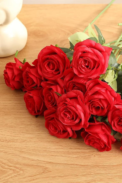 Luyue 10PCS Artificial Roses Flower with Stems Slik Fake Flowers Bouquet Realistic Long Stem Faux Rose for Valentines Day Wedding Home Decor