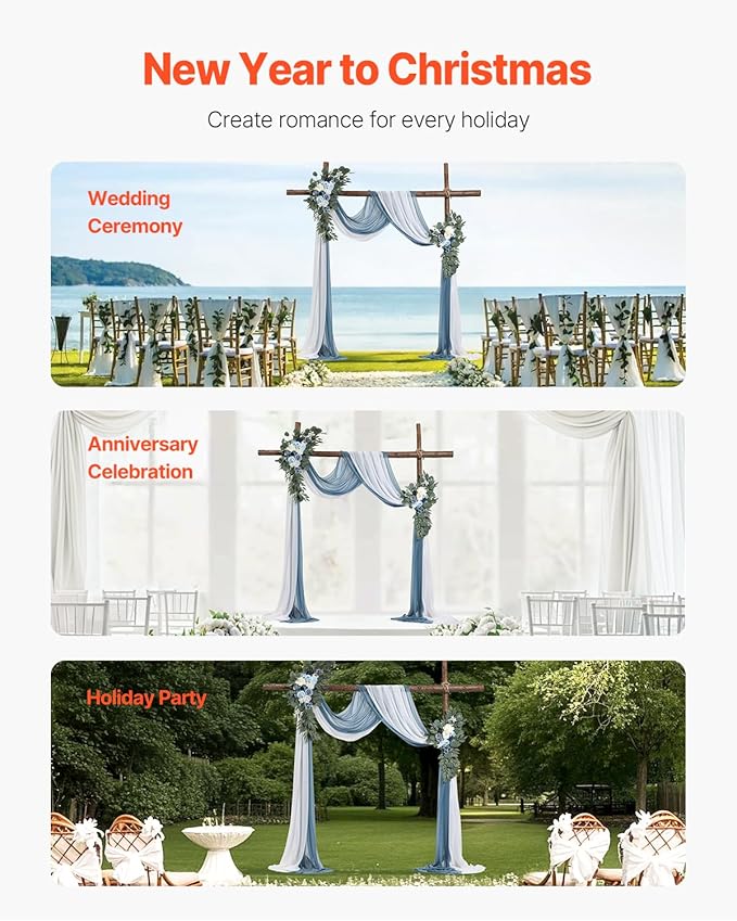 VEVOR Artificial Wedding Arch Flowers Kit, Blue Wedding Arch Flowers with Drapes Kit -2 Pcs Floral Arrangement, 2 Pcs Sheer Drapes, for Ceremony Bouquets Reception Backdrop Decoration（No Include Wood