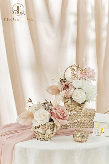 TINGE TIME Artificial Flowers Combo Mix Silk Flowers Pink Roses w/stem for DIY Wedding Bridal Bouquets Baby Shower Floral Arrangement Table Centerpieces Home Decorations (Dusty Rose & Champange)