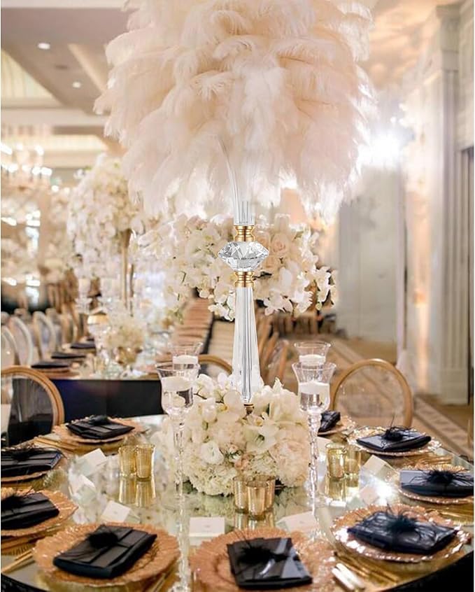 VIJIV Tall Crystal Acrylic Flower Vases for Centerpieces, 26.2" Large Clear Decorative Trumpet Vases, Wedding Flower Stand with Ribbed, Table/Floor Vase for Bridal Showers & Dining Room, Home Décor