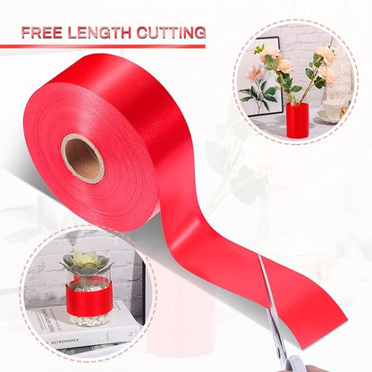 Syhood Outdoor Leaf Ribbon Floral Satin Ribbon for Crafts Aspidistra Waterproof Holiday Outdoor Decoration(2 Inch X 108 Yards,Red)