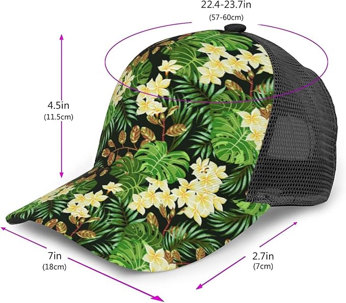 Tropical Pink Flowers Hats Women Men Hawaii Trucker Hat Adjustable Snapback Mesh Baseball Cap Hat