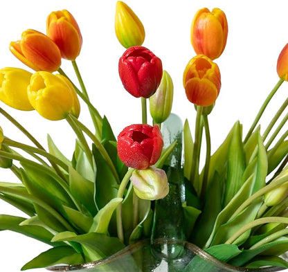 40pcs Artificial Tulips Flowers, Real Touch Latex Bouquet, Fake Tulips for Office Wedding Party Home Kitchen Garden Decoration-B Red Suit
