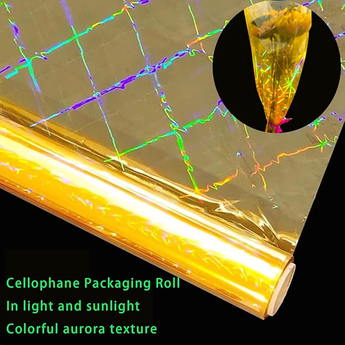 CMFYHM Iridescent Gold Cellophane Wrap Roll I 34 In Wide X 100 Ft Long I Colorful Cello Perfect For Baskets,Gifts, Treats,Birthday Holiday Wedding Floral, Party Arts Crafts Decoration (Gold)
