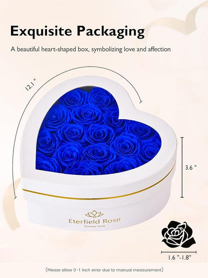 Eterfield 16 Forever Flowers in Heart Shape Box, Preserved Roses That Last a Year Preserved Flowers Birthday Gifts for Her Mom Women Wife Anniversary Valentines Day Mothers Day Christmas, Royal Blue