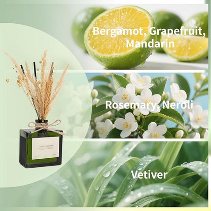 Reed Diffuser, 6.09 oz Citrus Grove Scent Diffuser with Sticks & Dried Flowers, 120 Days Long Lasting Diffusers for Home, Elegant Fragrance for Bathroom Bedroom Office Decor Air Fresh