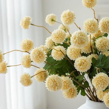 mizii 6Pcs Yellow Fake Silk Pompon Mum Artificial Flowers Bulk Small Faux Chrysanthemums with Stems Realistic Floral Decorations for Wedding DIY Bouquet Centerpieces Shower Vase Home Decor (Yellow)