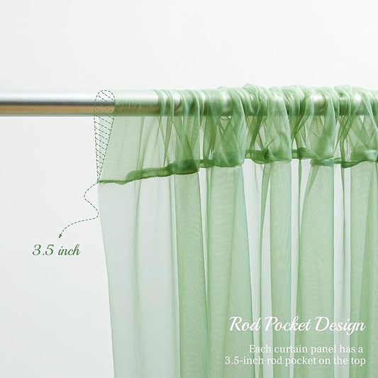 20x10ft Olive Green Tulle Backdrop Curtain with Lights String for Parites, Sheer Backdrop Curtains for Wedding Baby Shower Birthday Party Photo Shoot Decorations