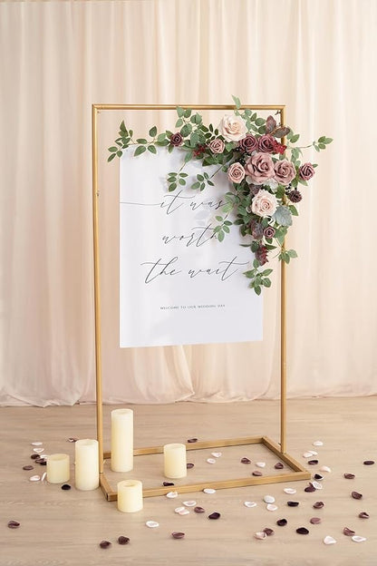 Ling's Moment Wedding Artificial Welcome Sign Flowers Swag Arch Floral Garland Decorations Dusty Rose Mauve For Ceremony Reception Entrance Entryway Party Banquets Easel Home Outdoor(NOT INCLUDE SIGN)