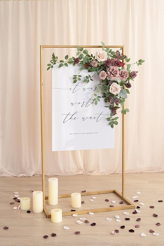 Ling's Moment Wedding Artificial Welcome Sign Flowers Swag Arch Floral Garland Decorations Dusty Rose Mauve For Ceremony Reception Entrance Entryway Party Banquets Easel Home Outdoor(NOT INCLUDE SIGN)