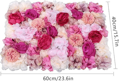 6PCs Floral Backdrop, Realistic Silk Rose Wall, 23.6 * 15.7 in Artificial Flower Wall Decor for Wedding, Home Decor (Fuchsia)