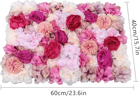 6PCS Flower Wall Panel Set, Artificial Wall Flower Backdrop,Artificial Flower Wall Mat Silk Rose Flower Panels,Hydrangea Rose Floral Panel for Party Wedding