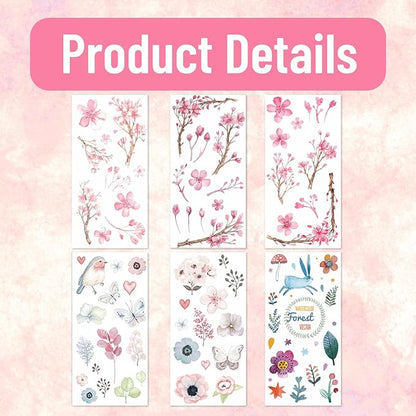 6 Pcs Cherry Blossom Stickers, The Fragrance of Flowers is Overwhelming, Floral Stickers Cherry Blossom Car Decal Design, Laptop Car Window Home Office Decor