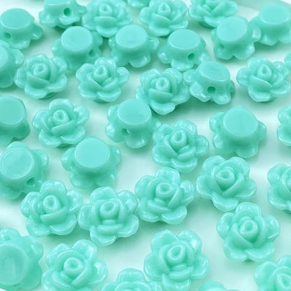 200pcs Acrylic Rose Flower Beads Candy Color Flat Back Spacer Beads Loose Pastel Colorful Decor for DIY Crafts Jewelry Making Bracelet Necklace Earrings(Lake Green)