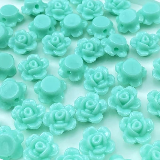 200pcs Acrylic Rose Flower Beads Candy Color Flat Back Spacer Beads Loose Pastel Colorful Decor for DIY Crafts Jewelry Making Bracelet Necklace Earrings(Lake Green)