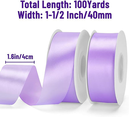 KINGLAKE Lavender Satin Ribbon – 1 1/2'' x 100 Yards Polyester Light Purple Satin Ribbon for Gift Wrapping, Wedding & Party Decoration, DIY Crafts, Floral Bouquets, Wreath Bows