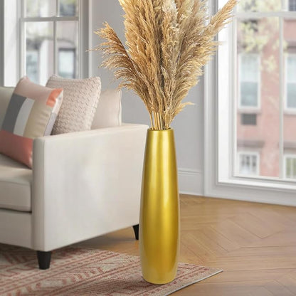 Gold Ceramic Tall Floor Vase,24 Inch Large Modern Flower Vases for Home Décor,Wicker Big Floor Vases Decorations for Farmhouse, Living Room,Bedroom,Standing Plastic Vase Decorative Tall