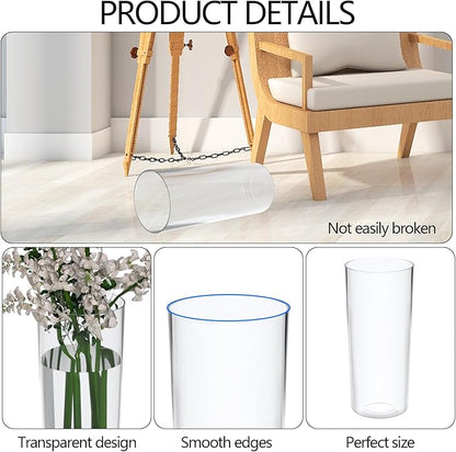 Clear Acrylic Cylinder Vase, Tall Plastic Vase for Centerpieces, 6 Packs