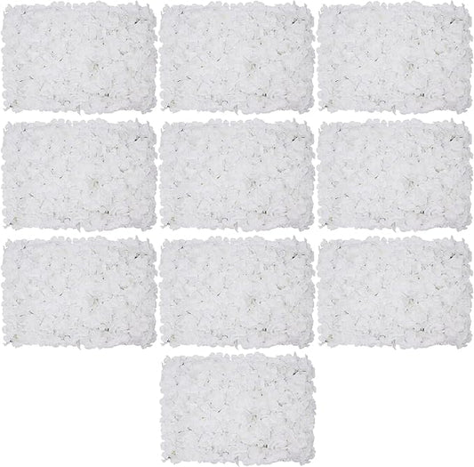 Flower Wall Panels, 10Pcs Artificial Flower Wall 3D Flower Wall Backdrop White Silk Rose Floral Flower Wall Background for Wedding Home (Large Piece White,15.7 * 23.6 in)