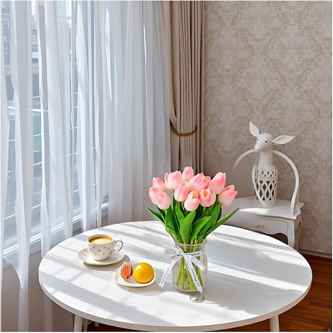18pcs Artificial Tulips 13" PU Artificial Flowers for Family Friends Gifts DIY Flower Arrangement Home Kitchen Office Party Wedding Dining Table Decoration, Light Pink