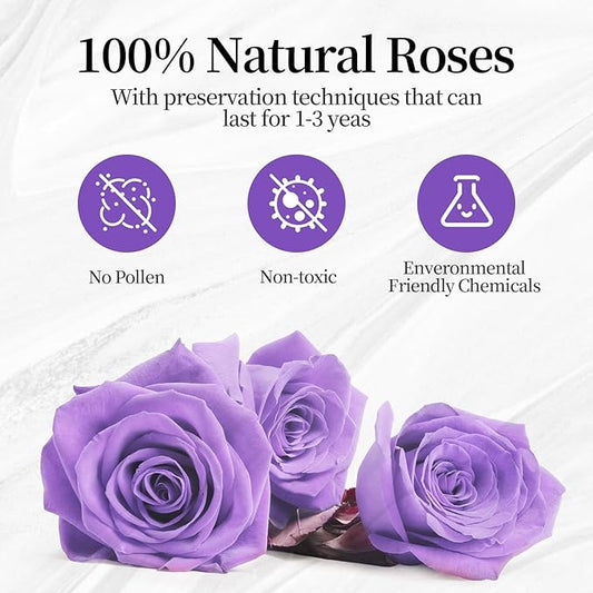 Flower, Forever Roses in A Box, Fresh Flowers, Birthday Gifts for Her, Women, Mom, Girlfriend, Wife, Grandma,Purple Forever Roses