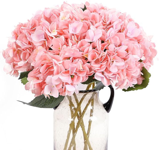 Kimura's Cabin 6pcs Pink Fake Hydrangea Flowers Artificial Silk Hydrangea Bouquets Faux Hydrangea with Stems for Wedding Home Party Table Core Decoration (Pink, Pack of 6)