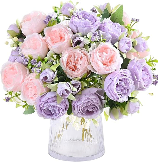 ASTRYAS Peonies Artificial Flowers 3Pcs Peony Purple Fake Silk Peonies Flowers for Decoration Faxus Flowers for Table Centerpieces Wedding Bouquet Party Home Decoration Indoor- Pink Purple