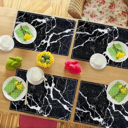 Black Marble Placemats Set of 6, Abstract Place Mats Washable Double-Sided Table Mats for Kitchen Dining Room Home Party Indoor Decor 6 PCS 12x18 Inch
