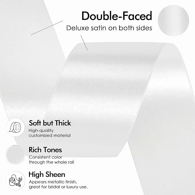 MEEDEE White Satin Ribbon 1-1/2 Inch White Ribbon Lux Double Faced Satin Ribbons by 50 Yards Polyester Satin Ribbons for Crafts, Weddings, Flower Bouquet, Holiday Decorating
