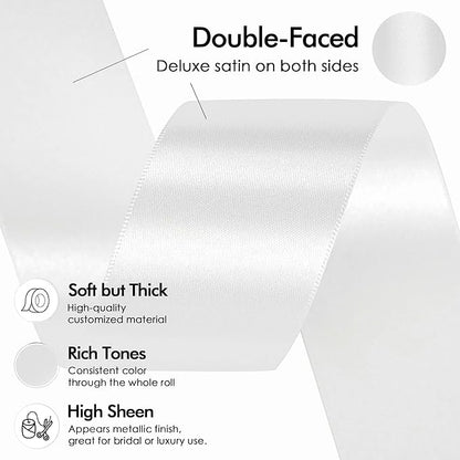 MEEDEE White Satin Ribbon 1-1/2 Inch White Ribbon Lux Double Faced Satin Ribbons by 50 Yards Polyester Satin Ribbons for Crafts, Weddings, Flower Bouquet, Holiday Decorating