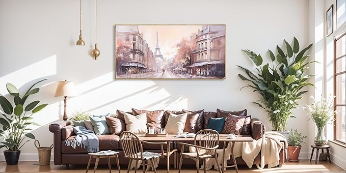 Wall Art Paris Paintings Modern Artwork for Couple Room - Landscape Canvas for Living Room, Bedroom, Office - Large Decor 24"x48" Framed
