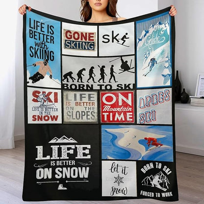 SkiThrow Blanket for Lovers - Adults & Kids; Soft, Warm, Cozy Fleece for Couch, Sofa, Bed - 60"x80"
