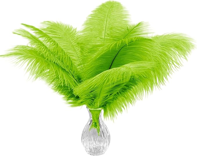 Piokio 20 pcs Lemon Green Ostrich Feather Plumes 12-14 inch(30-35 cm) Bulk for Wedding Party Centerpieces and DIY Clothes Decoration, Gatsby Decorations