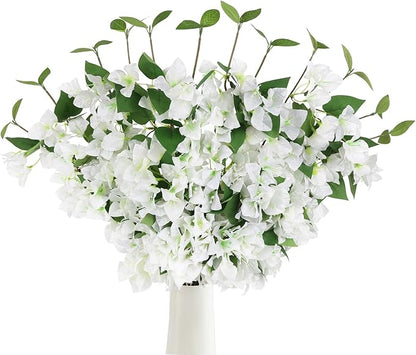 12PCS Bougainvillea Artificial Flowers 31.50" Long Stem Fake Silk Bougainvillea Branches Faux Flowers Vines for Wedding Centerpieces Baby Shower Home Garden DIY Decorations (White)