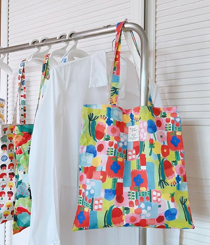 Cotton Canvas Tote Bag Reusable Soft Grocery Cloth Bag Floral Shoulder Bag for Beach Travel Shopping