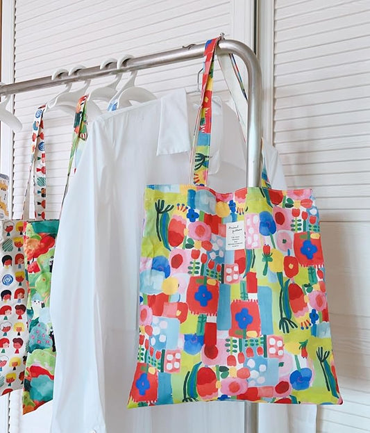 Cotton Canvas Tote Bag Reusable Soft Grocery Cloth Bag Floral Shoulder Bag for Beach Travel Shopping