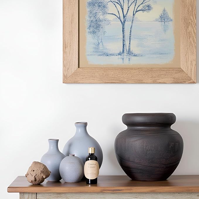 Large Rustic Vase,Minimalist Vintage Decorative Farmhouse Floor Flower Vase for Home Decor,Living Room,Shelf Decor,Enterway,Wedding,Dining Table Centerpiece Decoration,Antique Wabi-Sabi Decor (Brown)