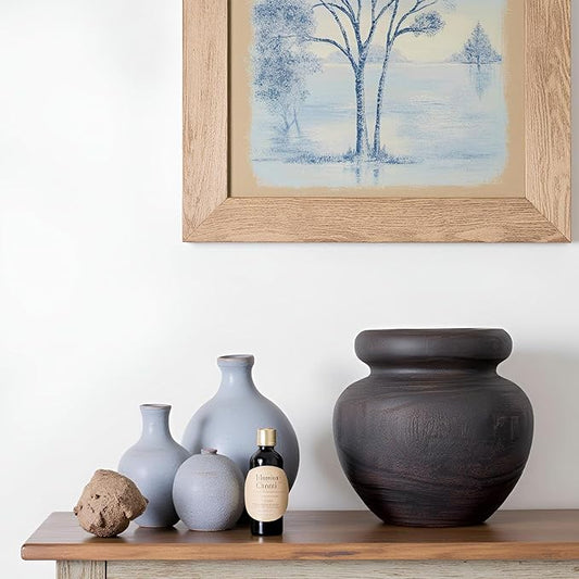 Large Rustic Vase,Minimalist Vintage Decorative Farmhouse Floor Flower Vase for Home Decor,Living Room,Shelf Decor,Enterway,Wedding,Dining Table Centerpiece Decoration,Antique Wabi-Sabi Decor (Brown)
