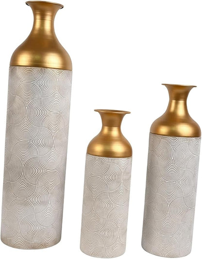 3 Pieces Metal Floor Standing Vase Set Texture 26.7inch 20inch and 16inch Sturdy Accessory Detachable Design Versatile
