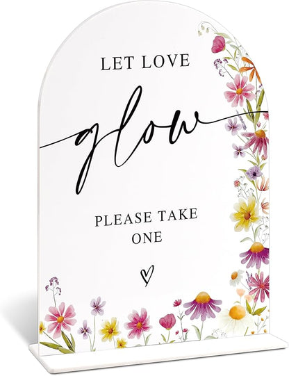 Wedding Glow Sticks Please Take One Sign, Wild Flower Arch Acrylic Wedding Signs for Reception, Love Is In Bloom Bridal Shower Floral Engagement Party Decorations, 6x8 Inch