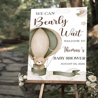 Personalized Baby Shower Welcome Sign For Outdoor, Custom Hot Air Balloon Baby Shower Yard Sign, We Can Bearly Wait Baby's Decorations Sign, Hot Air Balloon Sign For Boy Girl