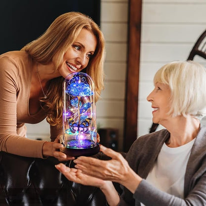Christmas Rose Gifts for Women, Womens Gift for Christmas Rechargeable Galaxy Glass Rose Light Up Roses In Glass Dome Crystal Flower Butterfly Birthday Xmas Gifts for Women Mom Wife Grandma Her Blue