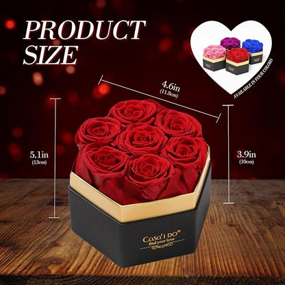 Preserved Roses Flowers for Delivery 7 Pcs, Forever Flores in a Box with Necklace, Eternal Rose Anniversary Birthday Gifts for Women Mom Wife Girlfriend, Rosas for Valentines Christmas, Red