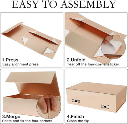 Rose Gold Gift Box with Magnetic Lid 13.8x8.3x4.4 in, Bridesmaid Groomsman Proposal Box, Large Rectangle Storage Box 5 Pack
