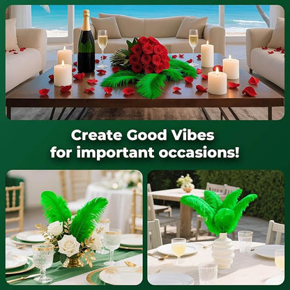Piokio 10 pcs Natural Green Ostrich Feathers 14-16 inch(35-40 cm) Bulk for Wedding Party Decoration Gatsby Decorations
